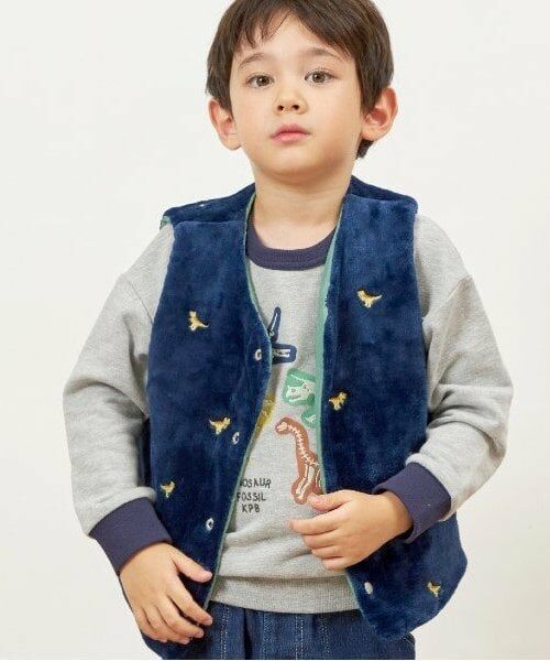 KP / ケーピー ダウンジャケット・ベスト | KPBOY 恐竜リバーシブル裏ボア中綿ベスト(80～130) | 詳細4