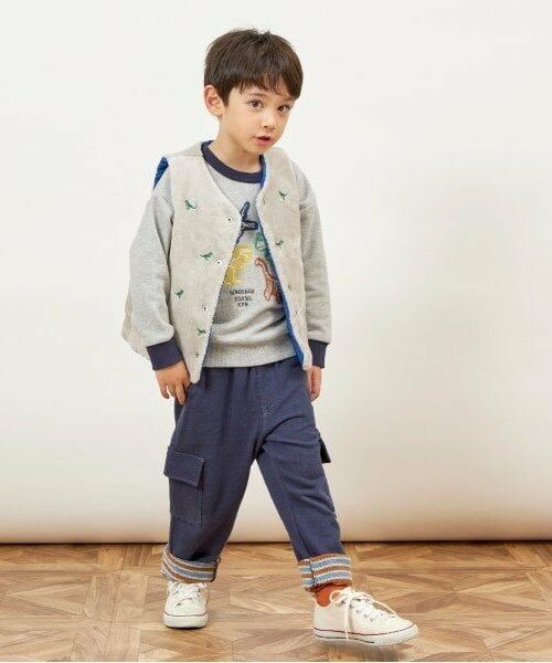 KP / ケーピー ダウンジャケット・ベスト | KPBOY 恐竜リバーシブル裏ボア中綿ベスト(80～130) | 詳細7