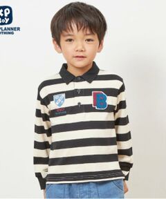 KP / ケーピー ポロシャツ | KPBOY ワッペン付き太ボーダー長袖ラガーシャツ(90～140)