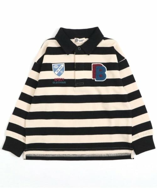 KP / ケーピー ポロシャツ | KPBOY ワッペン付き太ボーダー長袖ラガーシャツ(90～140) | 詳細1