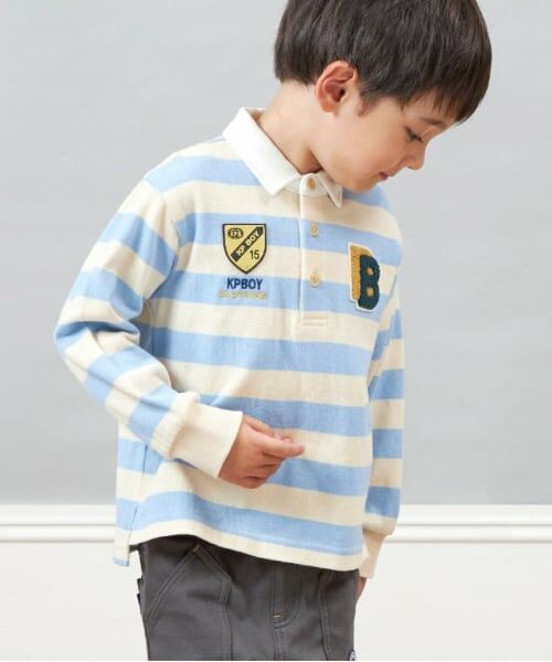 KP / ケーピー ポロシャツ | KPBOY ワッペン付き太ボーダー長袖ラガーシャツ(90～140) | 詳細11