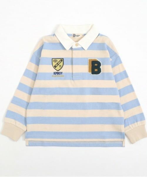 KP / ケーピー ポロシャツ | KPBOY ワッペン付き太ボーダー長袖ラガーシャツ(90～140) | 詳細2