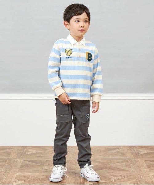 KP / ケーピー ポロシャツ | KPBOY ワッペン付き太ボーダー長袖ラガーシャツ(90～140) | 詳細9