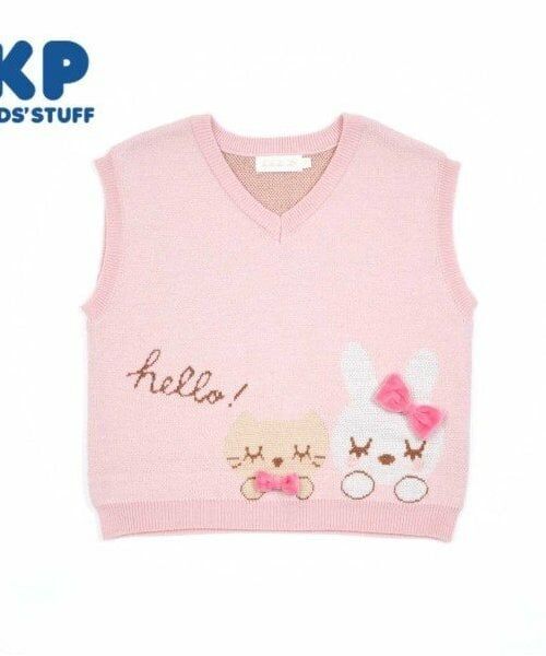 KP / ケーピー ダウンジャケット・ベスト | KP うさぎ＆ネコ ニットベスト(90～150)（ピンク）