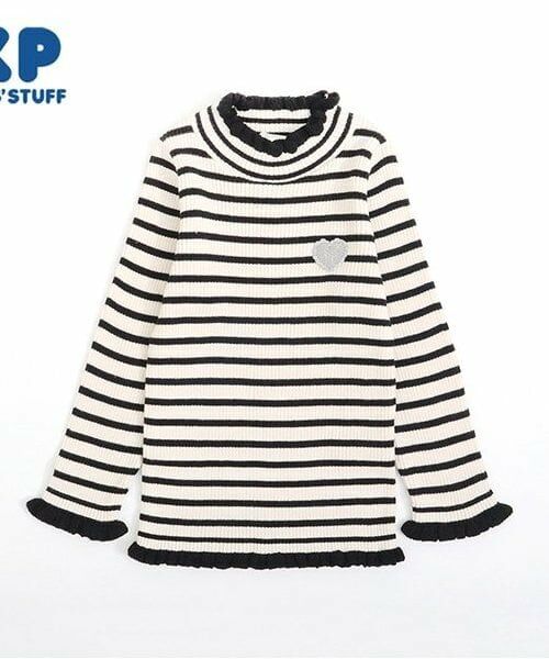 KP / ケーピー ニット・セーター | KP リブ編みボーダーハイネックセーター(80～90)（黒）