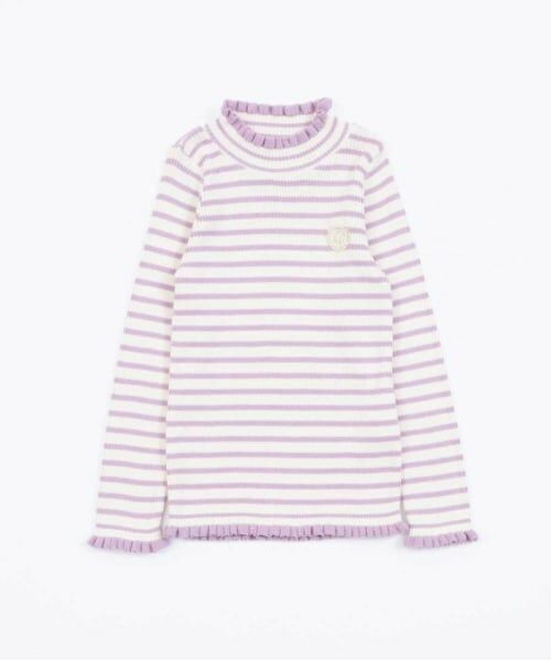 KP / ケーピー ニット・セーター | KP リブ編みボーダーハイネックセーター(100～150)（ラベンダー）
