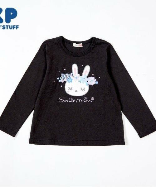 KP / ケーピー Tシャツ | KP 花冠うさぎプリント長袖Tシャツ(80～90)（黒）