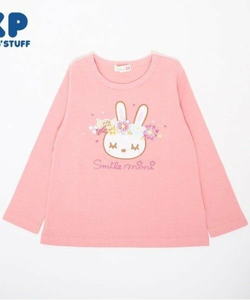 KP / ケーピー Tシャツ | KP 花冠うさぎプリント長袖Tシャツ(100～160)（サーモン ピンク）