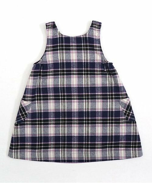 KP / ケーピー ミニ丈・ひざ丈ワンピース | KP チェックリバーシブルジャンパースカート(80~140) | 詳細1