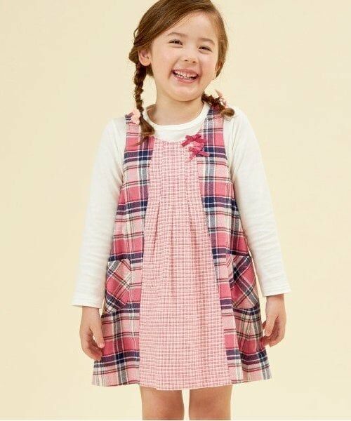 KP / ケーピー ミニ丈・ひざ丈ワンピース | KP チェックリバーシブルジャンパースカート(80~140) | 詳細12