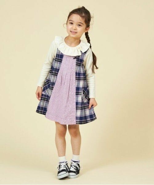 KP / ケーピー ミニ丈・ひざ丈ワンピース | KP チェックリバーシブルジャンパースカート(80~140) | 詳細14