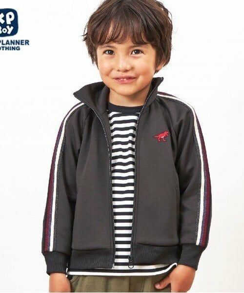 KP / ケーピー ブルゾン | KPBOY 恐竜刺しゅう袖ライン付きブルゾン(110～150)（黒）