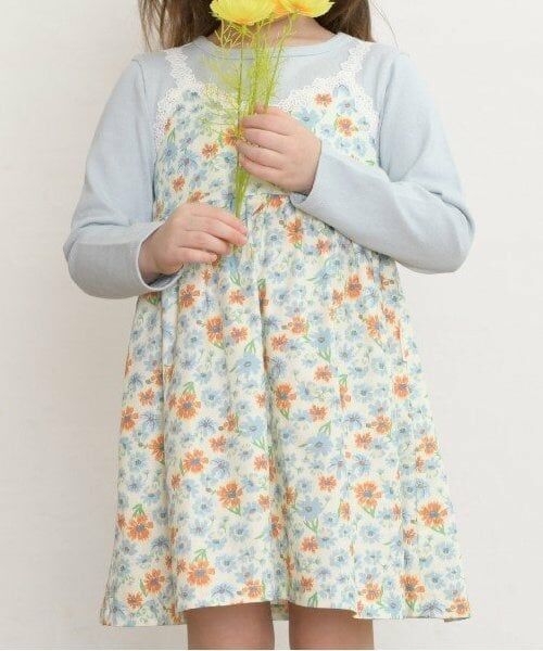 KP / ケーピー ミニ丈・ひざ丈ワンピース | KP コスモス柄レイヤード風長袖ワンピース(80～150) | 詳細14