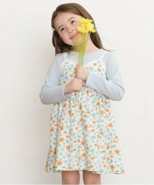KP / ケーピー ミニ丈・ひざ丈ワンピース | KP コスモス柄レイヤード風長袖ワンピース(80～150) | 詳細15