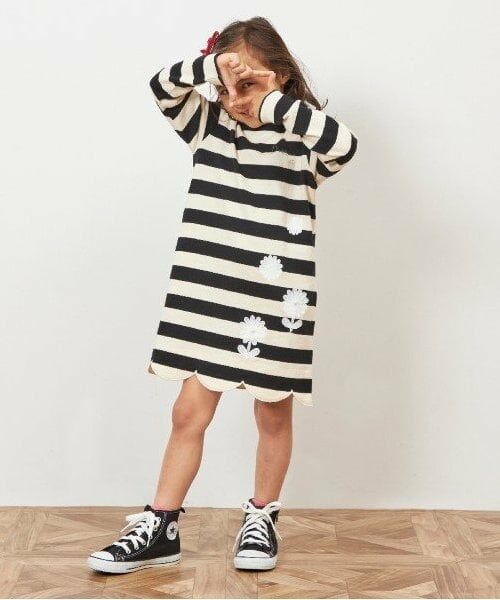 KP / ケーピー ミニ丈・ひざ丈ワンピース | KP 太ボーダー裾スカラップワンピース(90～160) | 詳細2