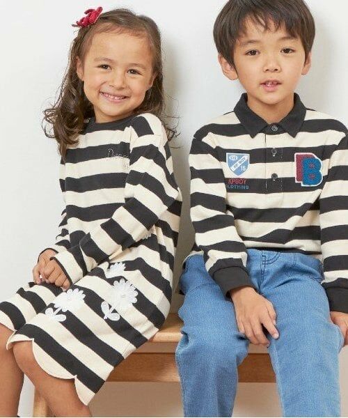 KP / ケーピー ミニ丈・ひざ丈ワンピース | KP 太ボーダー裾スカラップワンピース(90～160) | 詳細5