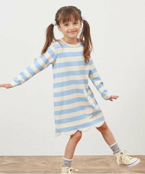 KP / ケーピー ミニ丈・ひざ丈ワンピース | KP 太ボーダー裾スカラップワンピース(90～160) | 詳細7