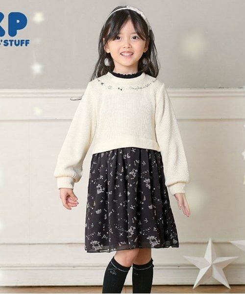 KP / ケーピー ミニ丈・ひざ丈ワンピース | KP 星座柄シフォンワンピース(90～150)（アイボリー）