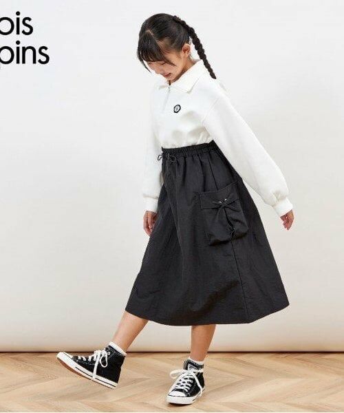 KP / ケーピー ミニ丈・ひざ丈ワンピース | troislapins ハーフジップドッキングカーゴワンピース(140～160)（黒）