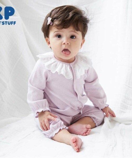 KP / ケーピー ロンパース | KP レース衿ボーダー柄2WAYオール（ラベンダー）