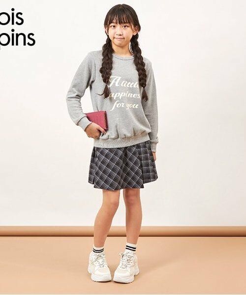 KP / ケーピー ミニ・ひざ丈スカート | troislapins(トロワラパン)ラッププリーツスカート(140～160)（チャコール）