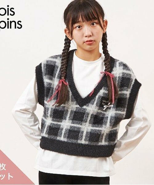 KP / ケーピー Tシャツ | troislapins(トロワラパン)ウォッシャブルベスト＆Ｔシャツセット(140～160)（黒）