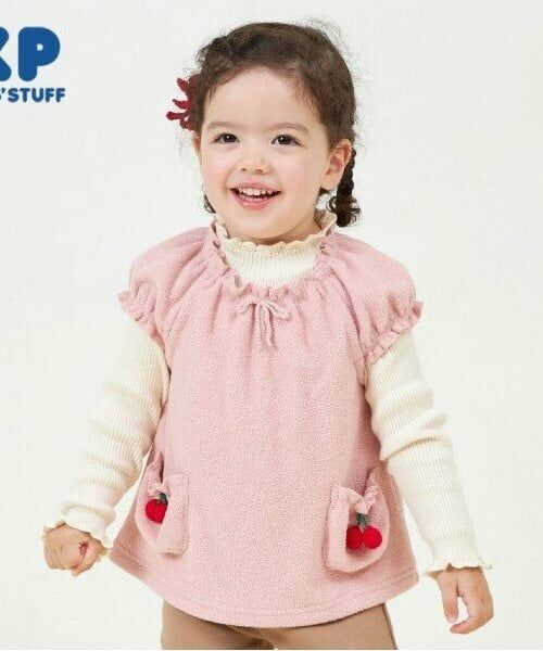 KP / ケーピー ダウンジャケット・ベスト | KP(ケーピー)チェリーモチーフブークレベスト(80～120)（ピンク）