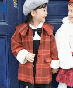 KP(ケーピー)ビッグカラーウールチェックコート(90～130)