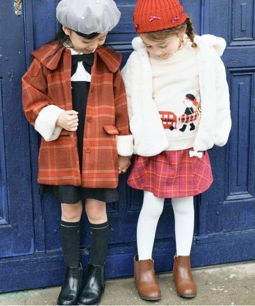 KP / ケーピー その他アウター | KP(ケーピー)ビッグカラーウールチェックコート(90～130) | 詳細1