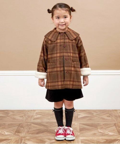 KP / ケーピー その他アウター | KP(ケーピー)ビッグカラーウールチェックコート(90～130) | 詳細10