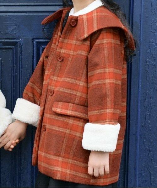 KP / ケーピー その他アウター | KP(ケーピー)ビッグカラーウールチェックコート(90～130) | 詳細3