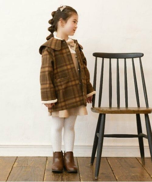 KP / ケーピー その他アウター | KP(ケーピー)ビッグカラーウールチェックコート(90～130) | 詳細5