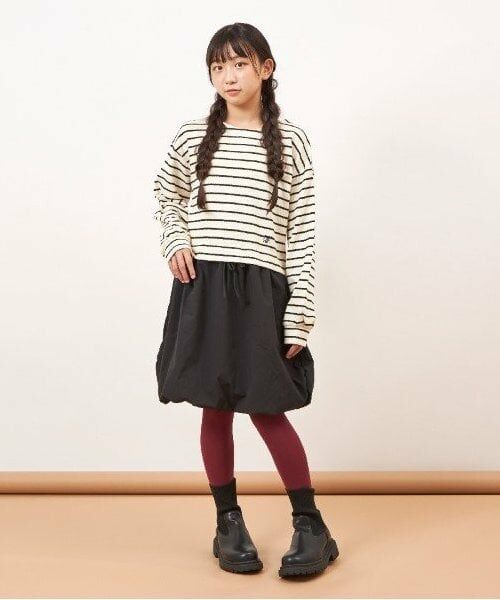 KP / ケーピー ミニ丈・ひざ丈ワンピース | troislapins(トロワラパン)鹿の子ボーダーワンピース(140～160) | 詳細1