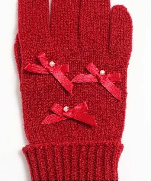 KP / ケーピー 手袋 | KPDECO(ケーピーデコ)パールリボン付きニット手袋(M～L) | 詳細1