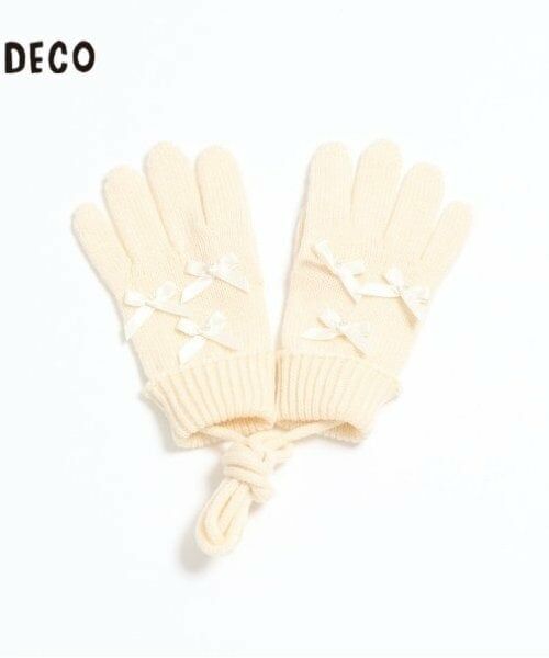KP / ケーピー 手袋 | KPDECO(ケーピーデコ)パールリボン付きニット手袋(M～L)（オフ ホワイト）