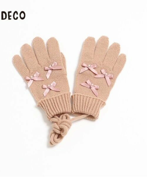 KP / ケーピー 手袋 | KPDECO(ケーピーデコ)パールリボン付きニット手袋(M～L)（ココア）