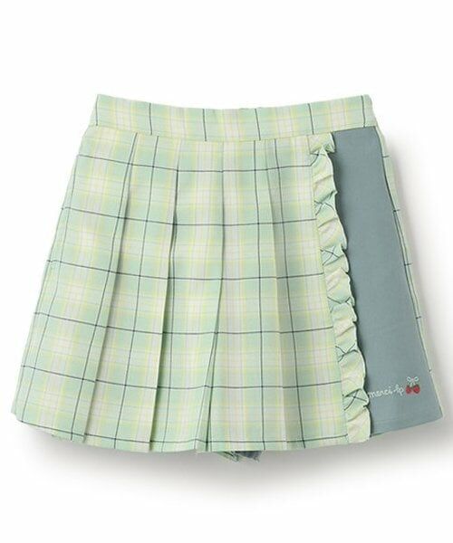 KP / ケーピー ショート・ハーフ・半端丈パンツ | チェックプリーツキュロット（ミント）