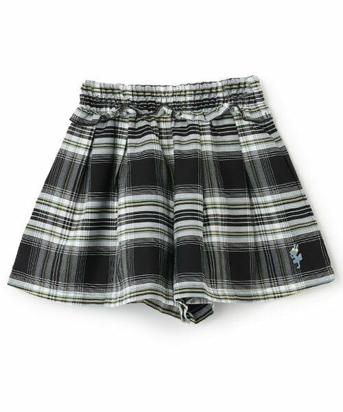KP / ケーピー ショート・ハーフ・半端丈パンツ | ウエストシャーリングチェックキュロット（黒）