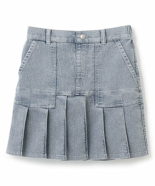 KP / ケーピー ミニ・ひざ丈スカート | メッシュデニムプリーツスカート（ブルー）