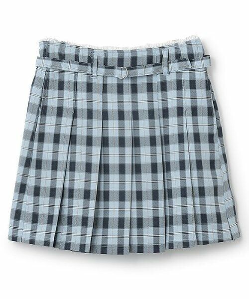 KP / ケーピー ショート・ハーフ・半端丈パンツ | ウエストレースチェックプリーツスカート(サックス)