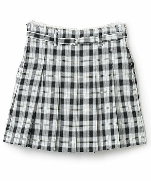 KP / ケーピー ショート・ハーフ・半端丈パンツ | ウエストレースチェックプリーツスカート(黒)