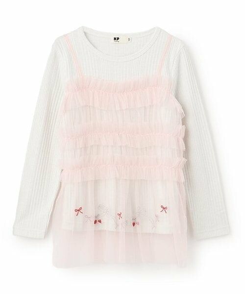 KP / ケーピー その他トップス | チュールドッキングラメ入り長袖チュニック（オフ ホワイト）