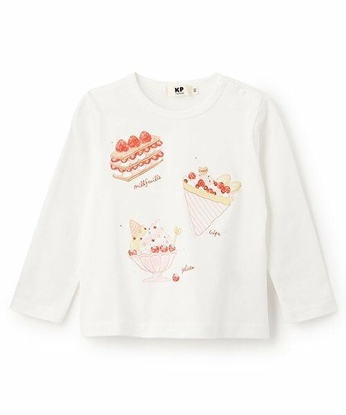 KP / ケーピー Tシャツ | いちごスイーツプリント長袖Tシャツ（オフ ホワイト）