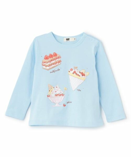 KP / ケーピー Tシャツ | いちごスイーツプリント長袖Tシャツ（サックス）