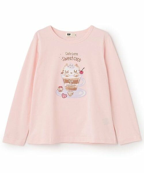 KP / ケーピー Tシャツ | ラテcocoプリント長袖Tシャツ（ピンク）