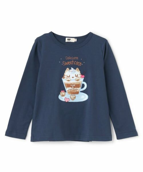 KP / ケーピー Tシャツ | ラテcocoプリント長袖Tシャツ（紺）