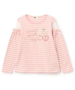 KP / ケーピー Tシャツ | 肩チュールボーダー長袖Tシャツ