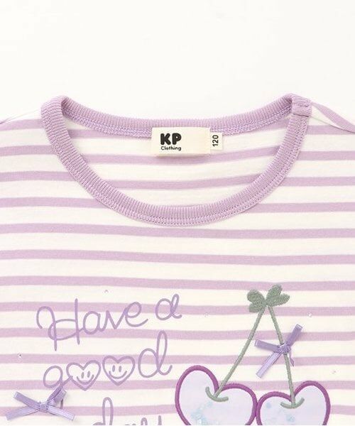 KP / ケーピー Tシャツ | 肩チュールボーダー長袖Tシャツ | 詳細2