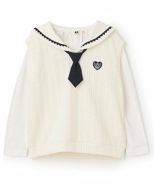 KP / ケーピー Tシャツ | ネクタイつきセーラーベスト&長袖Tシャツ2枚セット（オフ ホワイト）