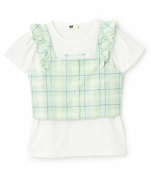 KP / ケーピー Tシャツ | チェックビスチェつき半袖Tシャツセット(ミント)